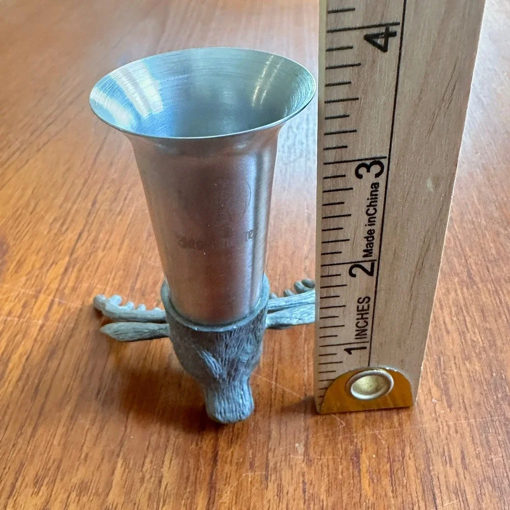 Jagermeister Stag Head Pewter Metal Shot Glass Deer Antler Base